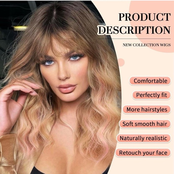 Human hair blend pink with blonde highlights wig - Picture 2 of 5